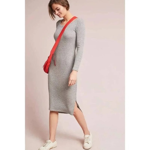 Anthropologie Dresses & Skirts - EUC Anthropologie Pure + Good Gertrude Ribbed Midi Dress Scoop Neck | Grey | L